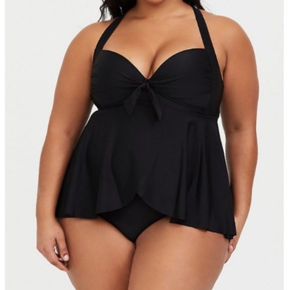 Torrid Swim Black Wireless Tie Front Bathing Swimsuit Bathing Suit - Picture 1 of 7